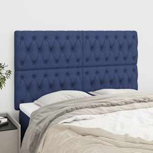 Vzglavje postelje modro 144x7x118/128 cm blago