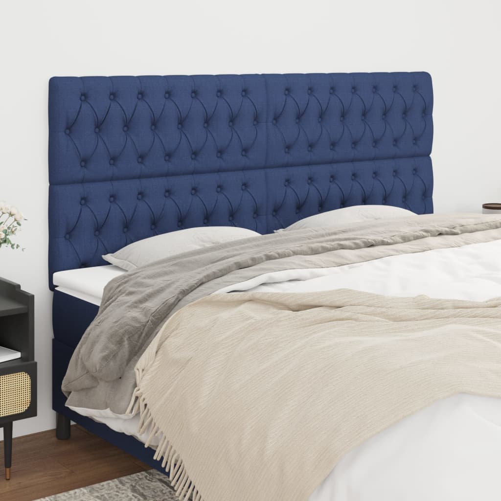Čelo postele 4 ks modré 90 x 7 x 78/88 cm textil