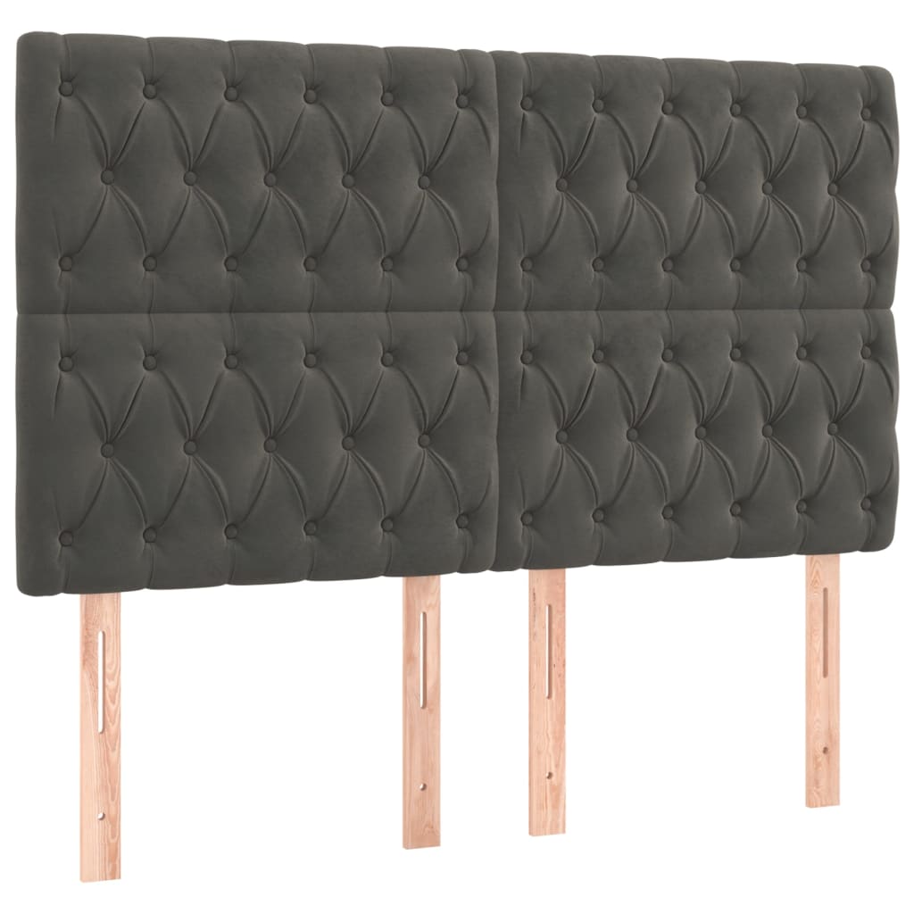 vidaXL ÄŚelo postele 4 ks tmavÄ› Ĺˇed 72x7x78/88 cm samet