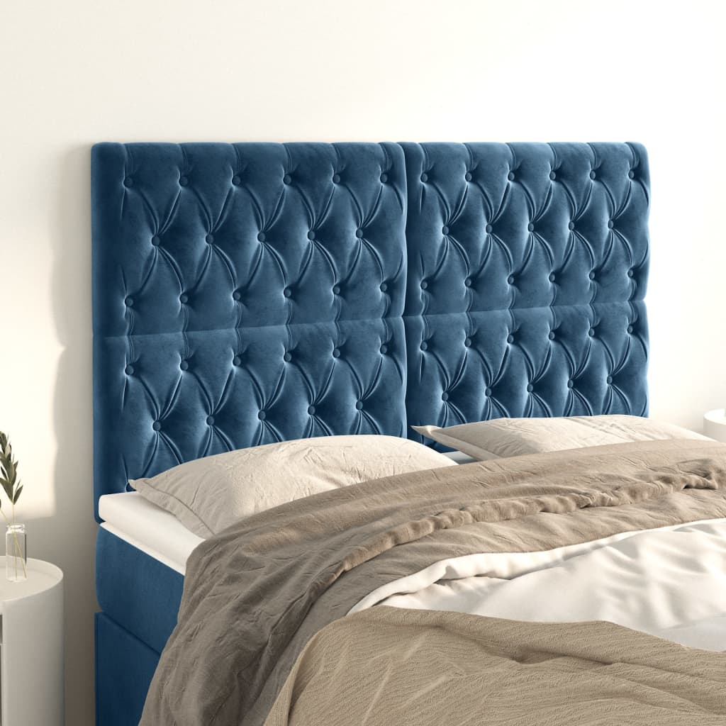 vidaXL Tăblii de pat, 4 buc, albastru închis, 72x7x78/88 cm, catifea