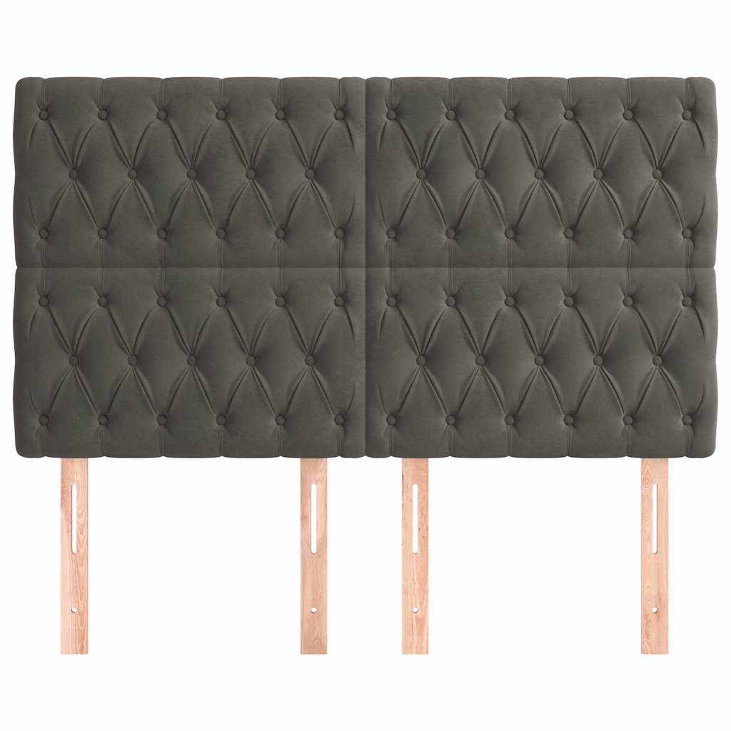 vidaXL Hoofdbord donkergrijs 160x7x118/128 cm Fluweel grijs, foto 2