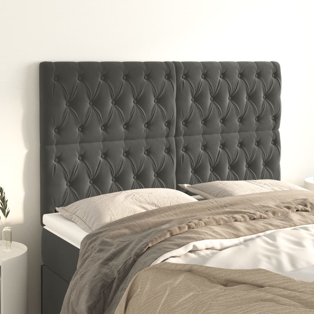 vidaXL Kopfteile 4 Stk. Dunkelgrau 80x7x78/88 cm Samt