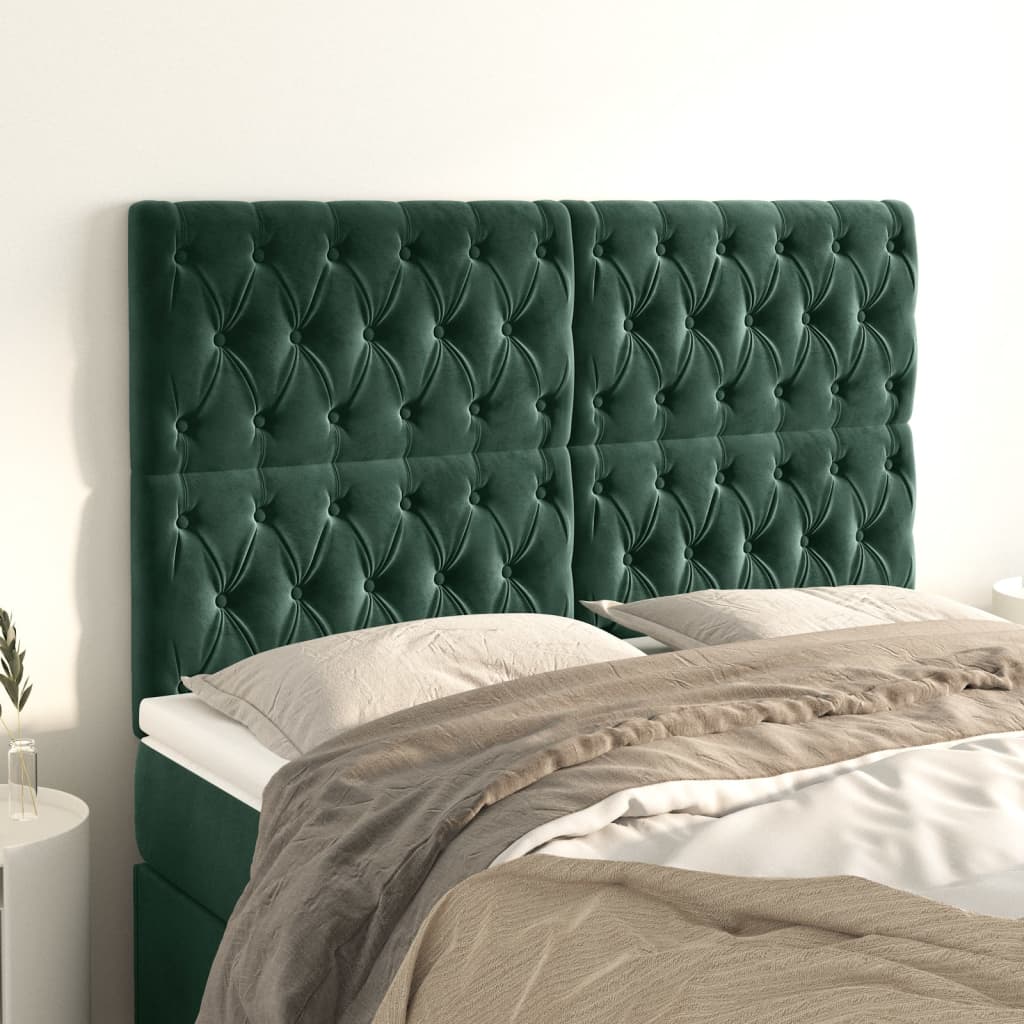 vidaXL Tăblii de pat, 4 buc, verde închis, 80x7x78/88 cm, catifea