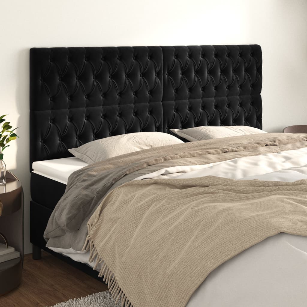 vidaXL Tăblii de pat, 4 buc, negru, 90x7x78/88 cm, catifea