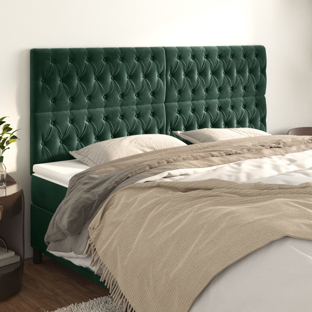 vidaXL Tăblii de pat, 4 buc, verde închis, 90x7x78/88 cm, catifea
