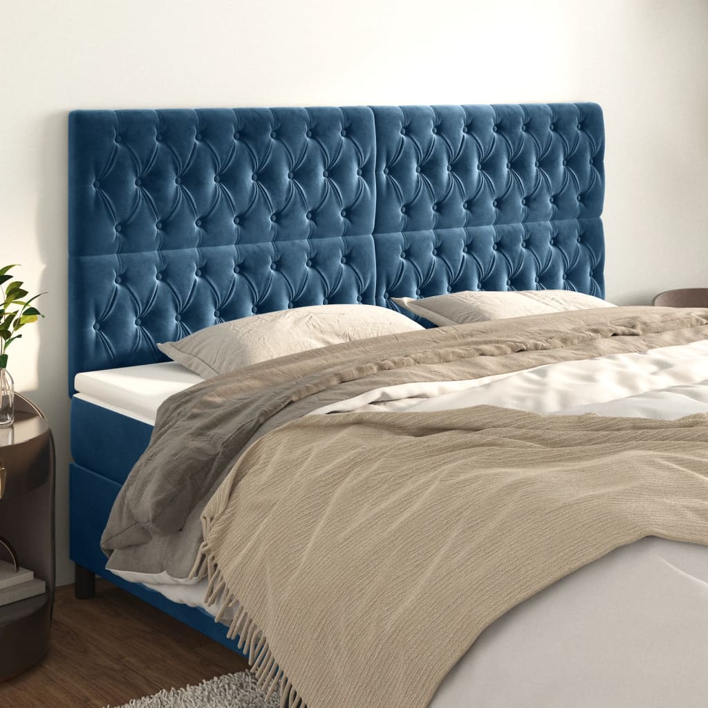 vidaXL Tăblii de pat, 4 buc, albastru închis, 90x7x78/88 cm, catifea