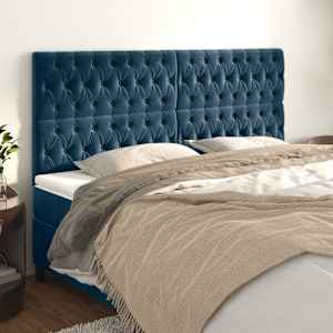 Vzglavje postelje temno modro 180x7x118/128 cm žametno