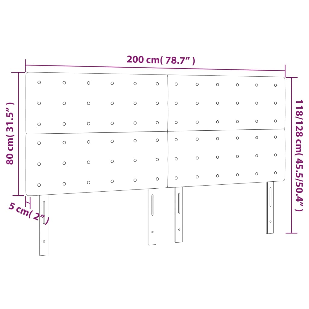 Posteljno vzglavje 4 kosa svetlo siv 100x5x78/88 cm blago