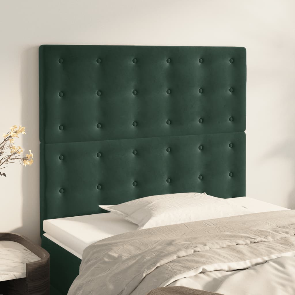 vidaXL Cabeceira de cama 2 pcs veludo 100x5x78/88 cm verde-escuro