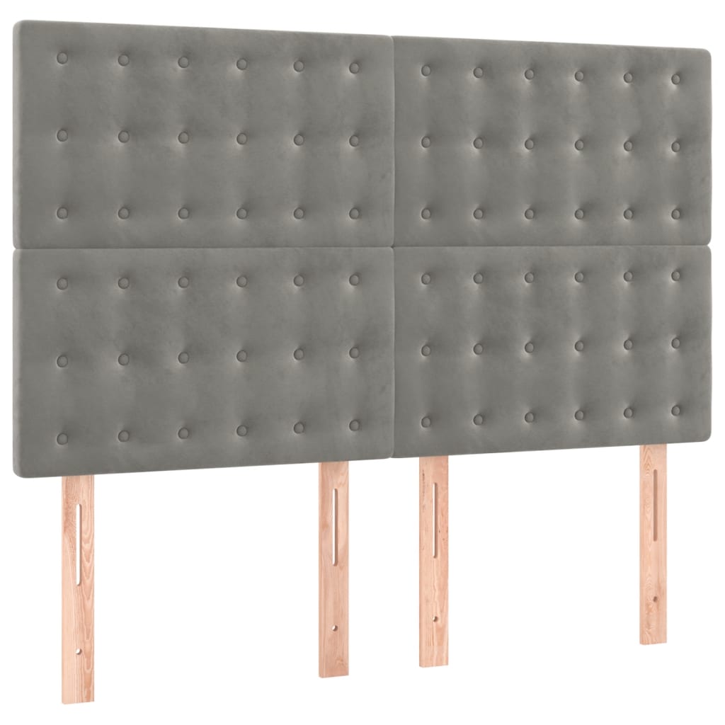 vidaXL Čela postele 4 ks světle šedá 72 x 5 x 78/88 cm samet