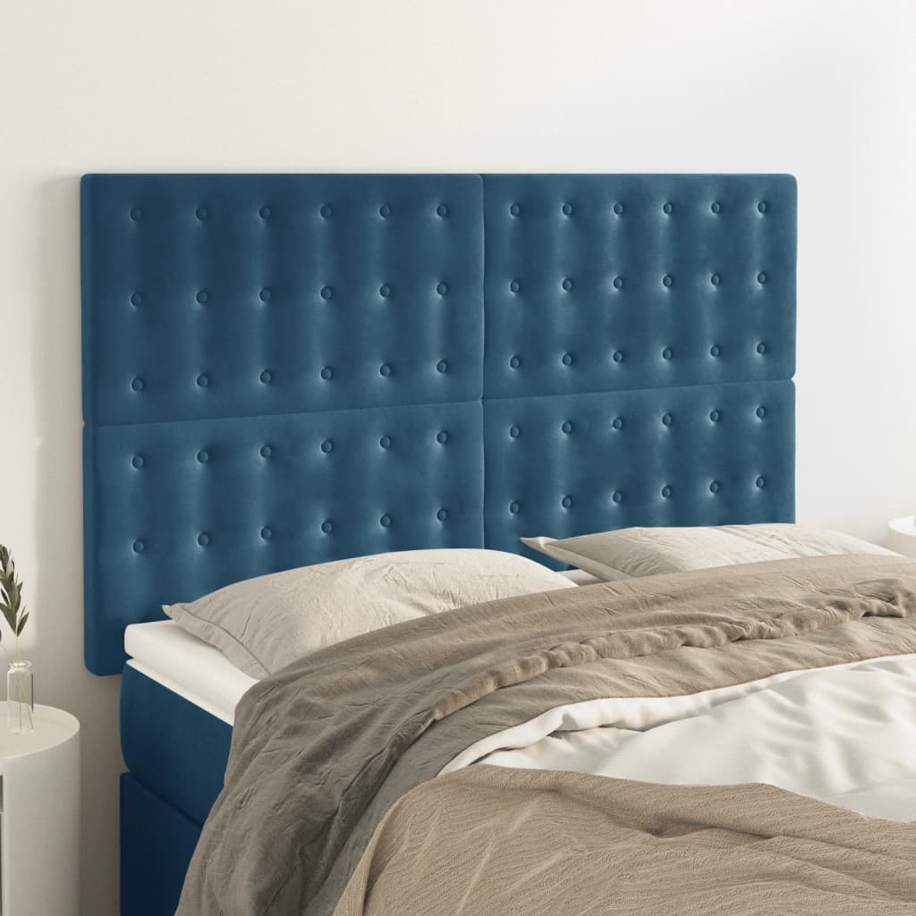 vidaXL Tăblii de pat, 4 buc, albastru închis, 72x5x78/88 cm, catifea