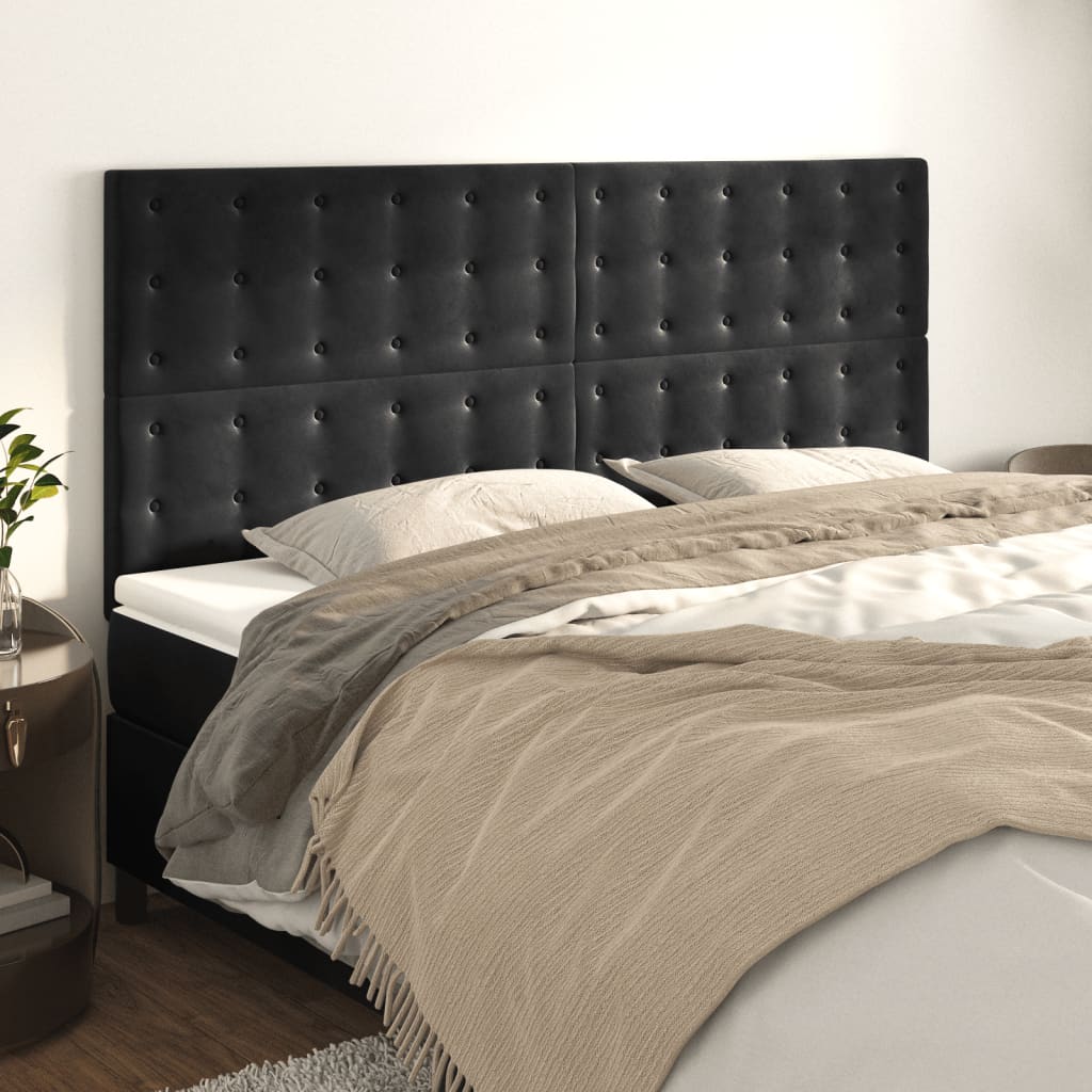 vidaXL Tăblii de pat, 4 buc, negru, 100x5x78/88 cm, catifea