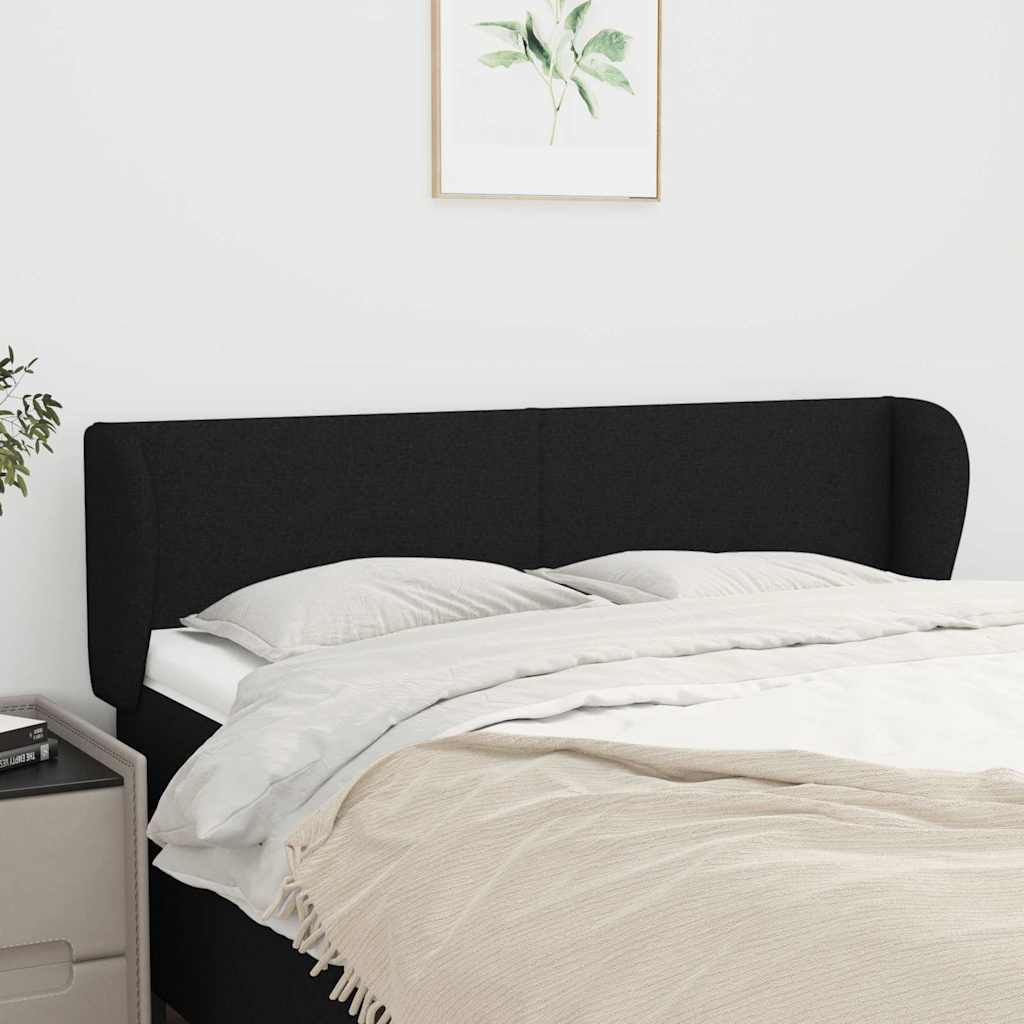 Sengegavl Med Kanter Stof - Sort / 147 x 23 x 78/88 cm