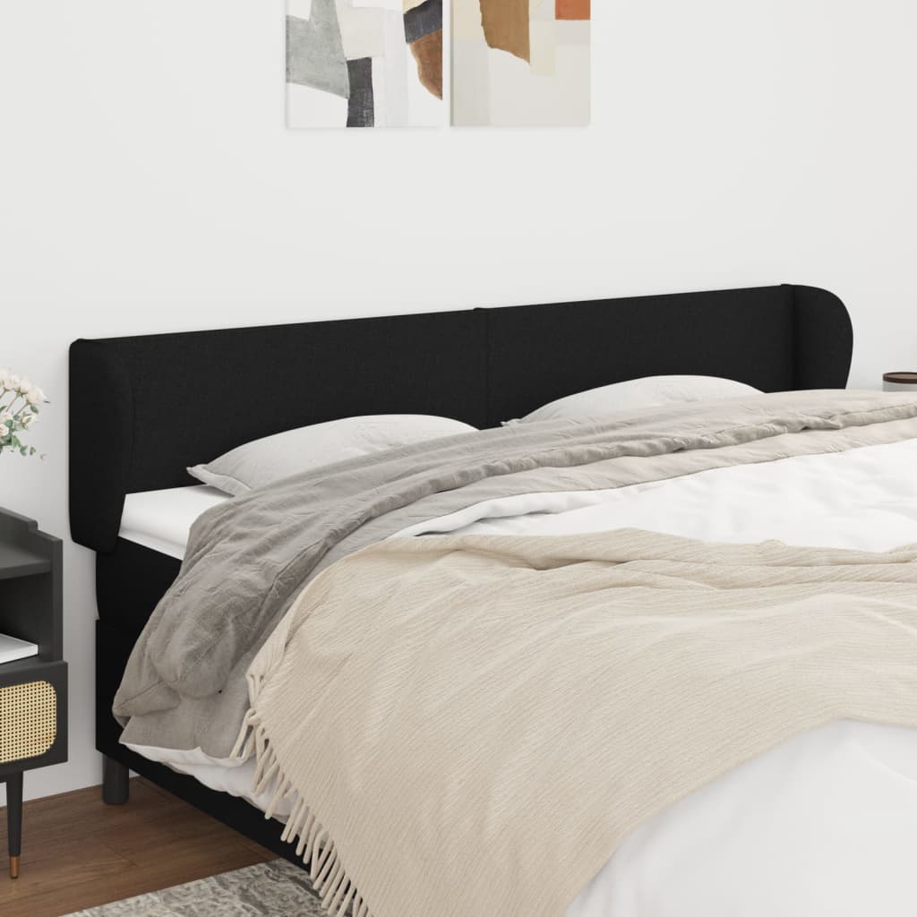 Tăblie de pat cu aripioare negru 163x23x78/88 cm textil