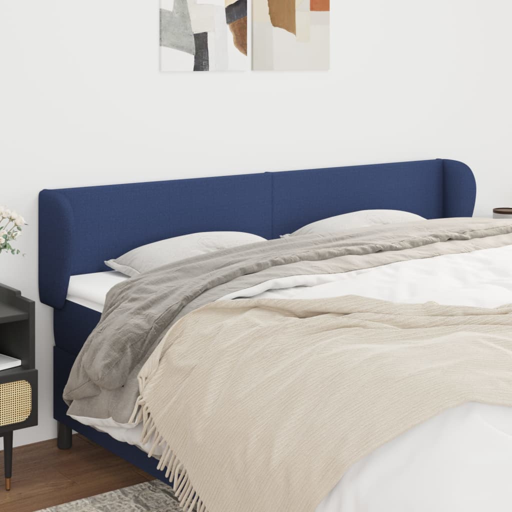 vidaXL Tăblie de pat cu aripioare, albastru, 183x23x78/88 cm textil