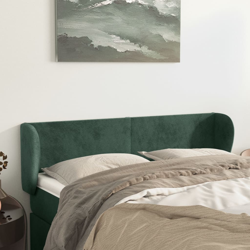 vidaXL Tăblie de pat cu aripioare verde închis 147x23x78/88 cm catifea