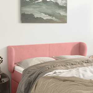 Čelo postele typu ušák růžová 147x23x78/88 cm samet - obrázek 1