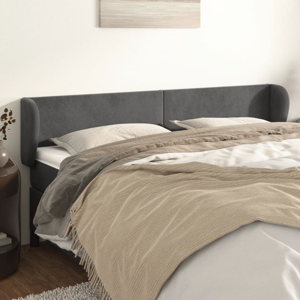 vidaXL Kopfteil mit Ohren Dunkelgrau 183x23x78/88 cm Samt