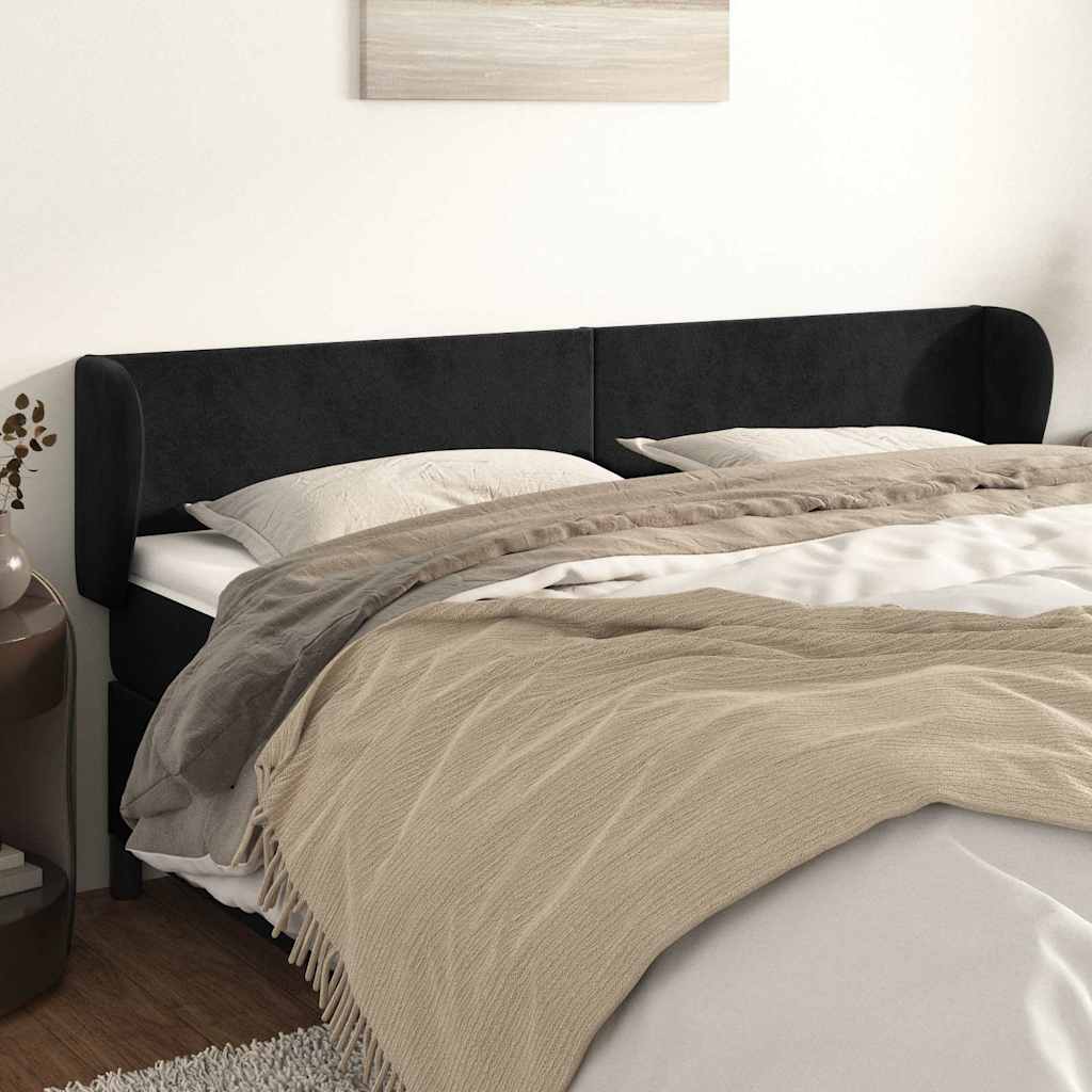 Sengegavl Med Kanter Fløjl - Sort / 183 x 23 x 78/88 cm
