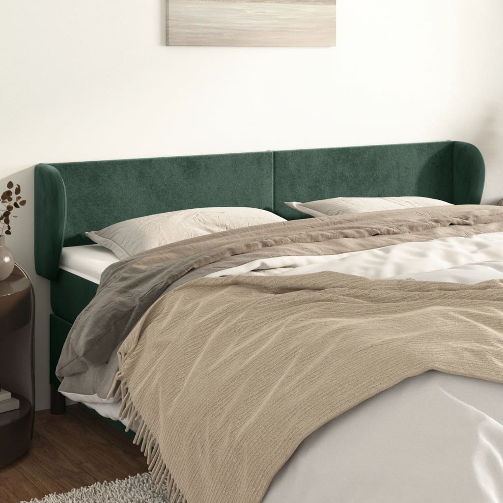 vidaXL Tăblie de pat cu aripioare verde închis 183x23x78/88 cm catifea