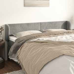 Čelo postele typu ušák světle šedé 203x23x78/88 cm samet - obrázek 1