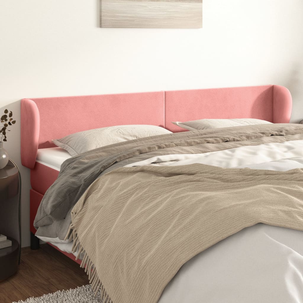 vidaXL Tăblie de pat cu aripioare roz 203x23x78/88 cm catifea
