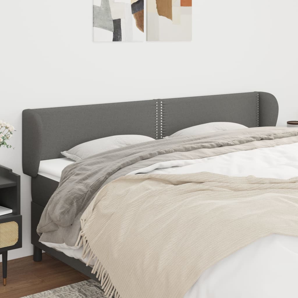 vida XL Kopfteil mit Ohren Dunkelgrau 203x 23x 78/88 cm Stoff