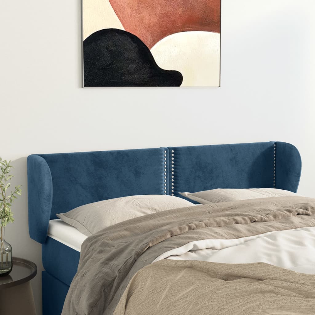 vidaXL Tăblie pat cu aripioare albastru închis 147x23x78/88 cm catifea