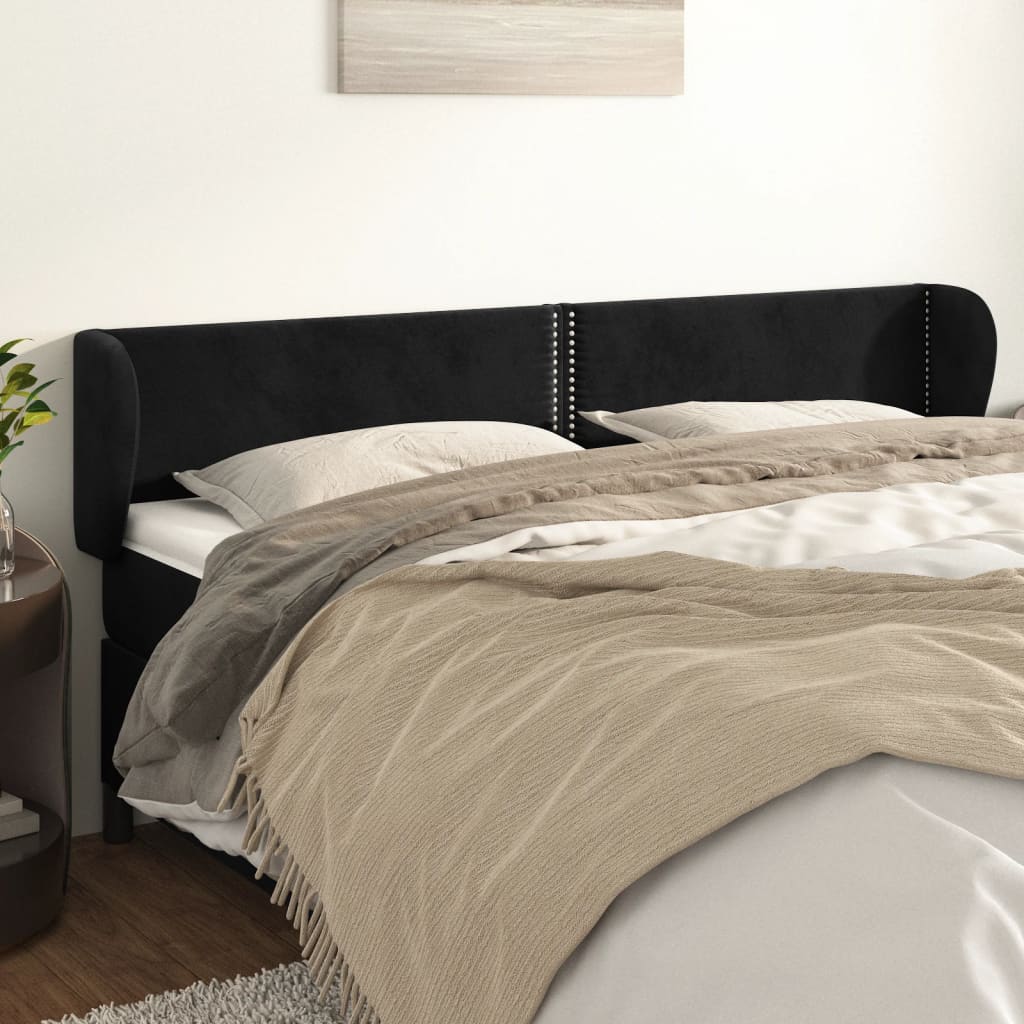 vidaXL Tăblie de pat cu aripioare negru 163x23x78/88 cm catifea vidaXL imagine 2022