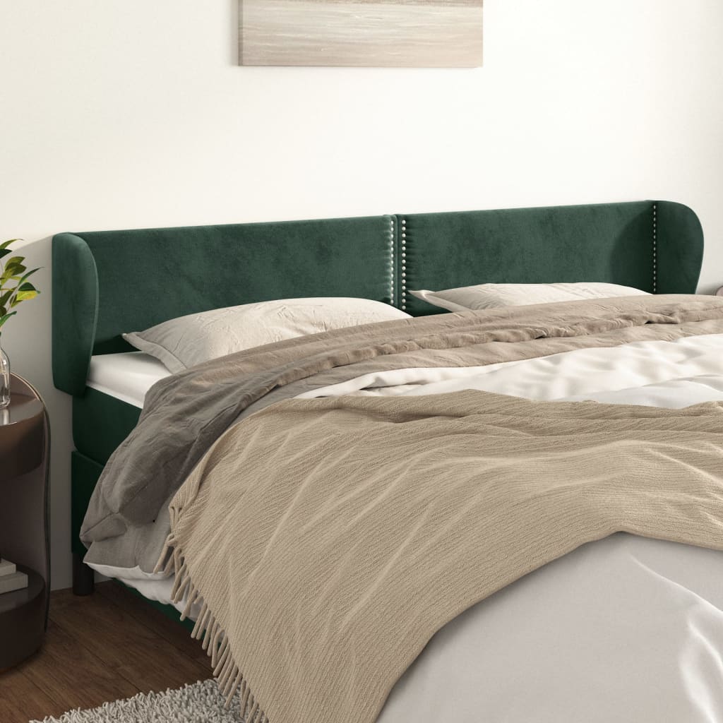 vidaXL sengegavl med kanter 183x23x78/88 cm fløjl mørkegrøn