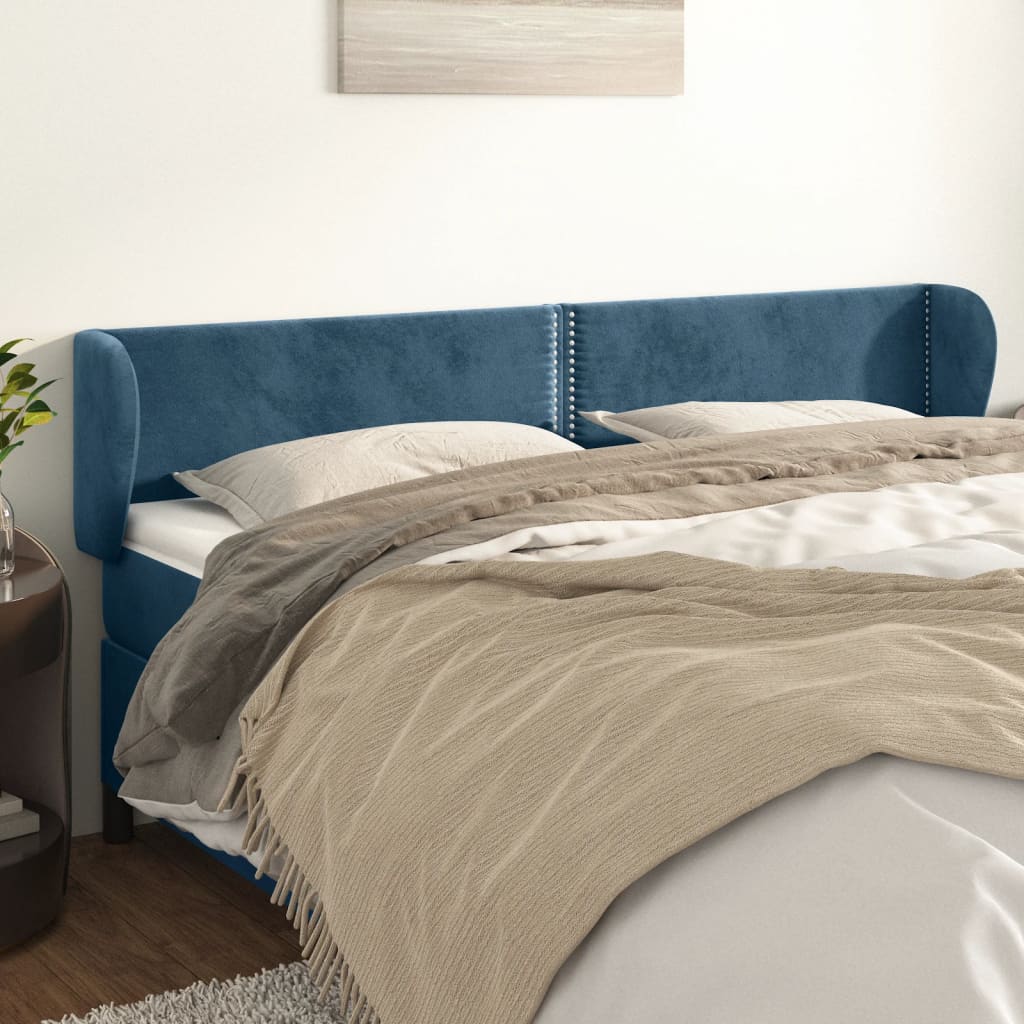 vidaXL Tăblie pat cu aripioare albastru închis 203x23x78/88 cm catifea
