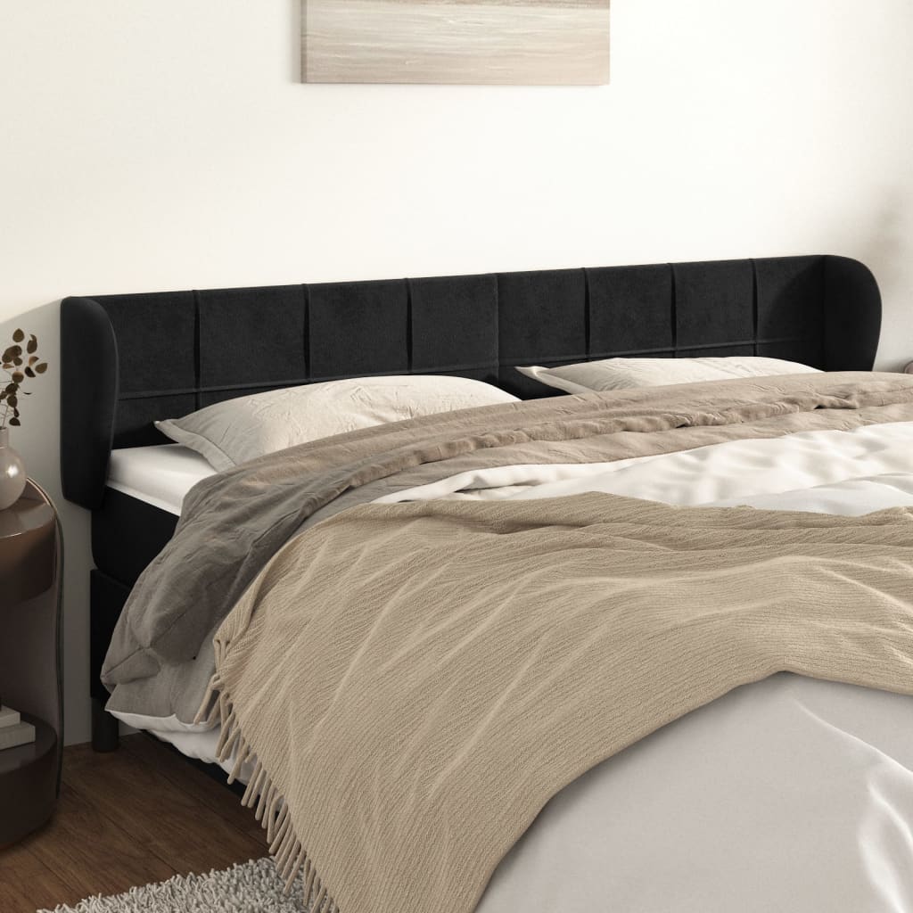 vidaXL Tăblie de pat cu aripioare negru 183x23x78/88 cm catifea