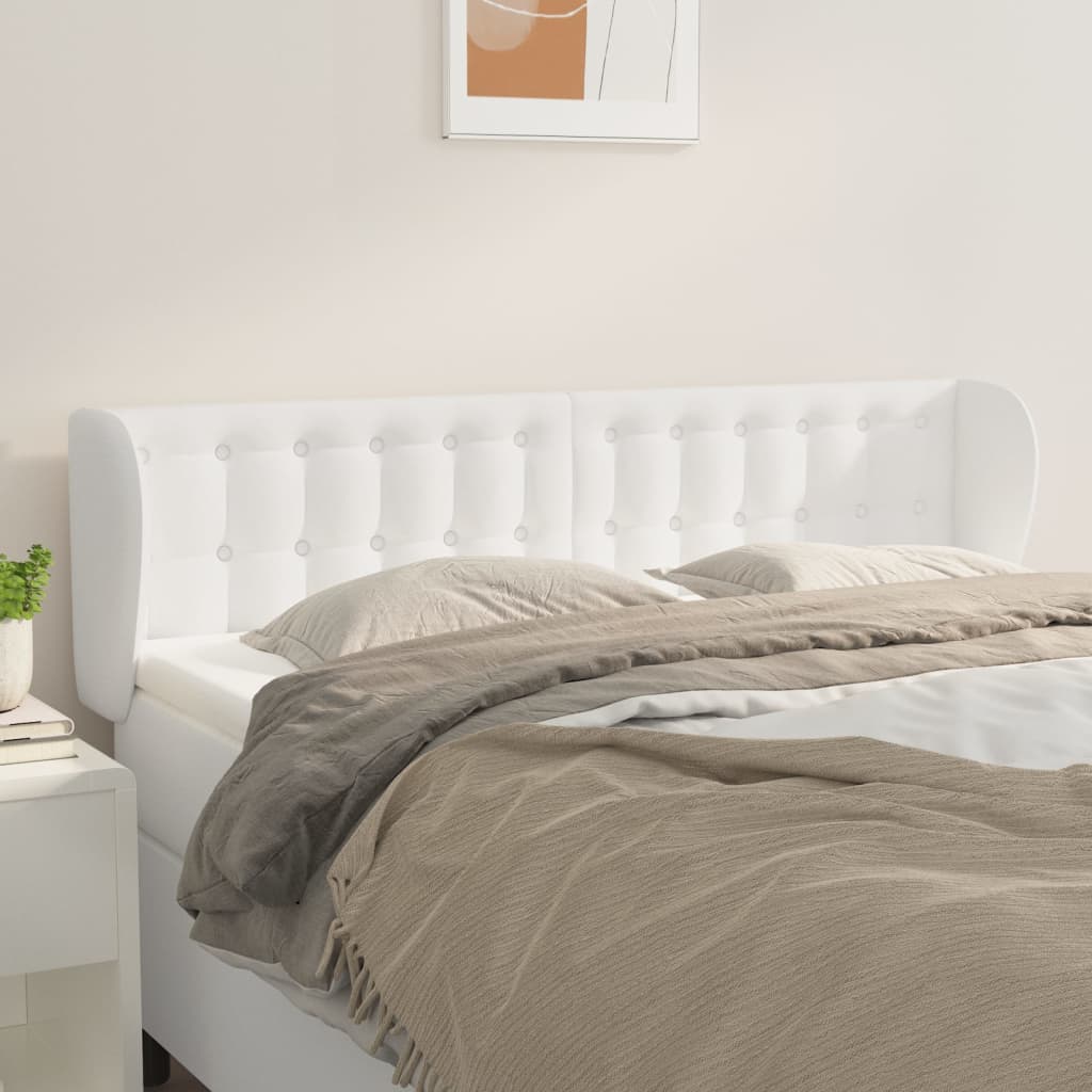 vidaXL Tăblie de pat cu aripioare, alb, 147x23x78/88cm piele ecologică