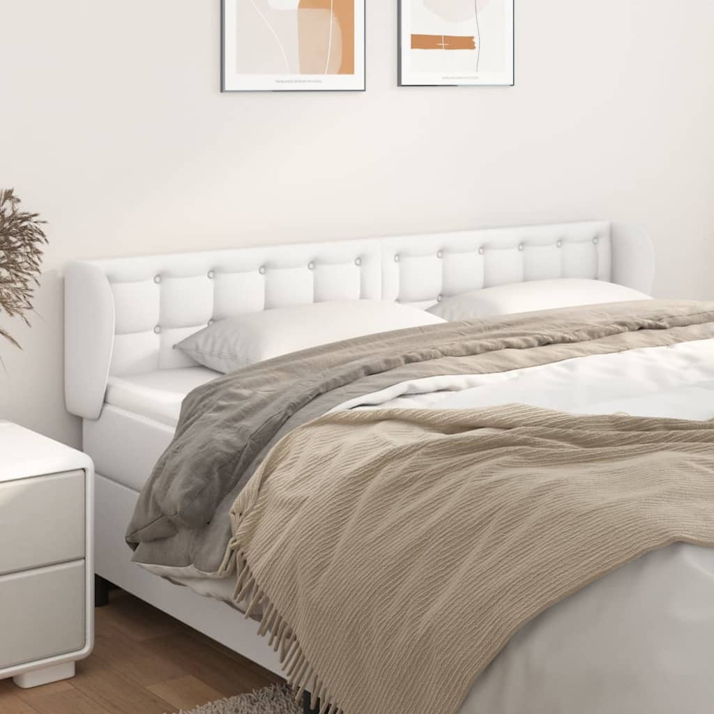 vidaXL Tăblie de pat cu aripioare alb 163x23x78/88 cm piele ecologică vidaXL imagine 2022
