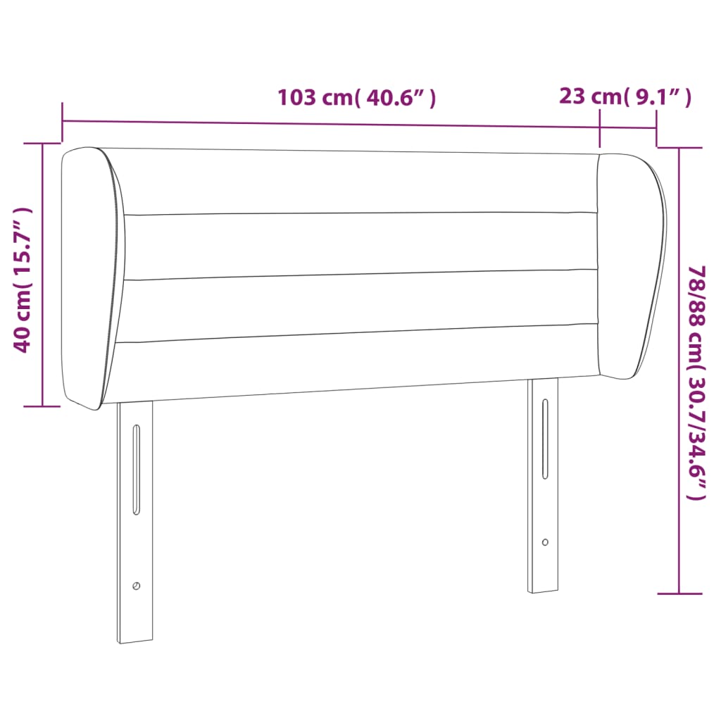 Tăblie de pat cu aripioare gri deschis 103x23x78/88 cm catifea