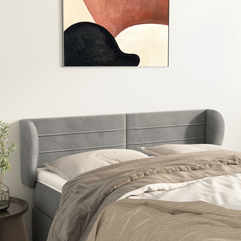 vida XL Kopfteil mit Ohren Hellgrau 147x 23x 78/88 cm Samt