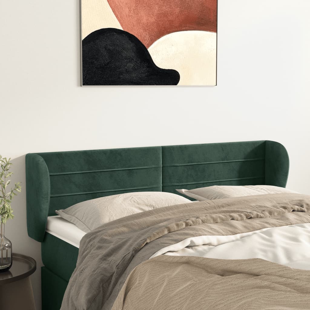 vidaXL Tăblie de pat cu aripioare verde închis 147x23x78/88 cm catifea