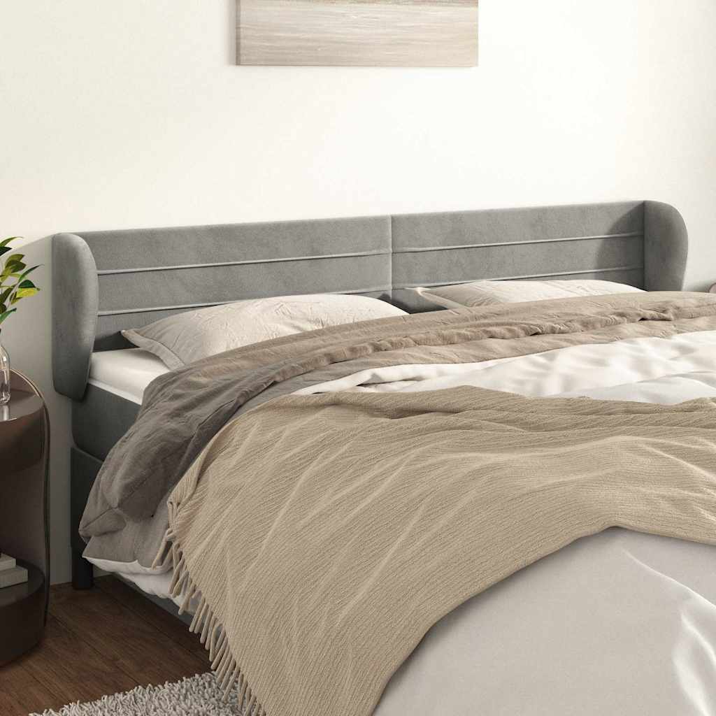 Sengegavl Med Kanter Fløjl - Lysegrå / 163 x 23 x 78/88 cm