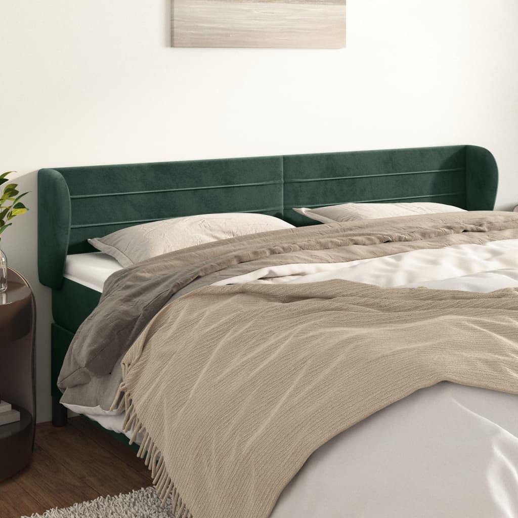 vidaXL Tăblie de pat cu aripioare verde închis 163x23x78/88 cm catifea