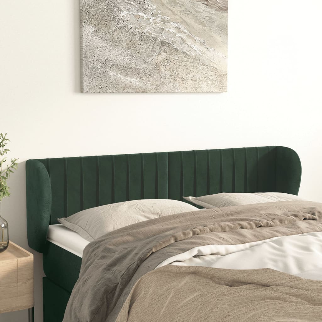 vidaXL Tăblie de pat cu aripioare verde închis 147x23x78/88 cm catifea 