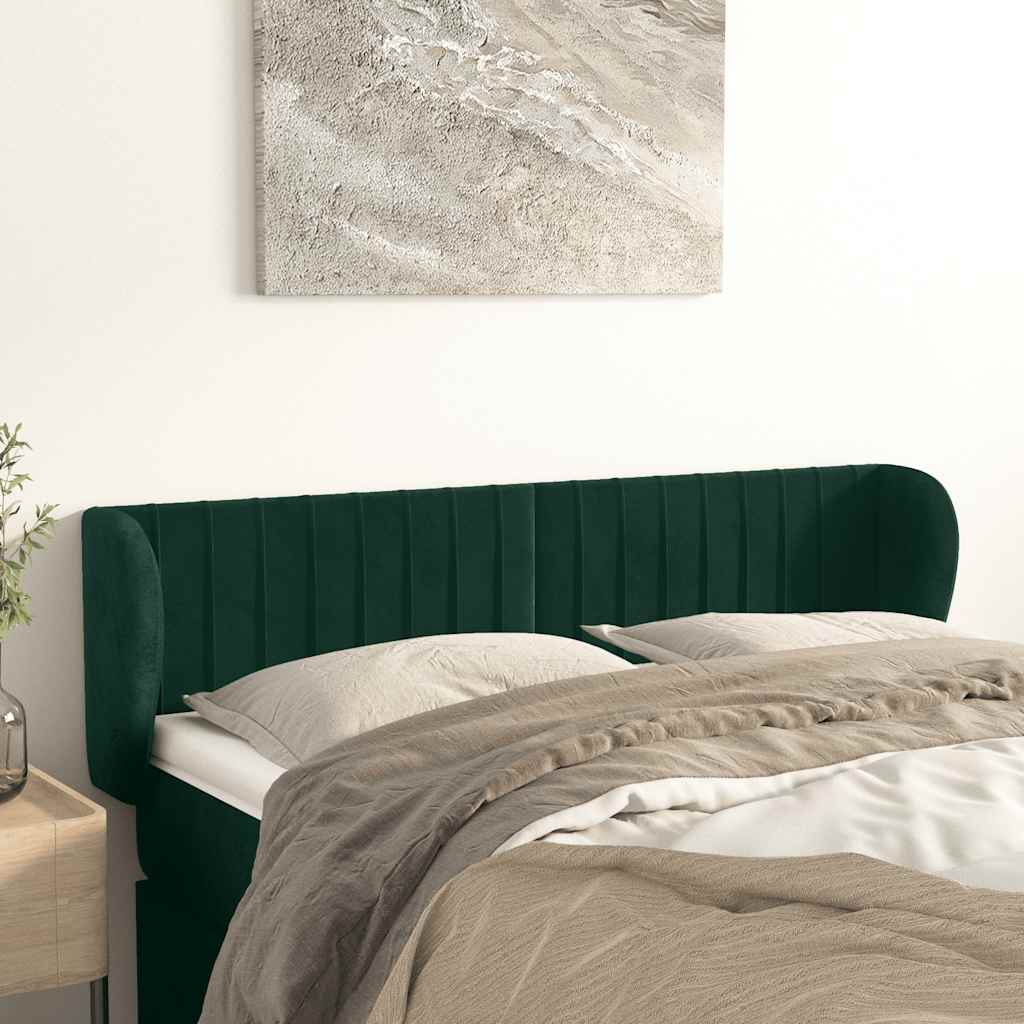vidaXL Tăblie de pat cu aripioare verde închis 147x23x78/88 cm catifea