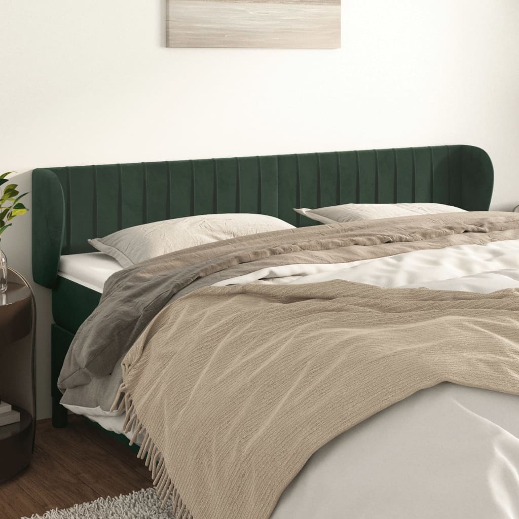 vidaXL Tăblie de pat cu aripioare verde închis 163x23x78/88 cm catifea