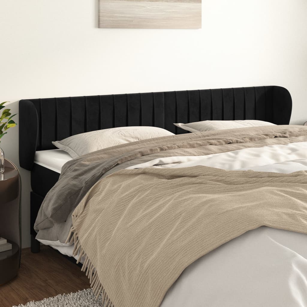 vidaXL Tăblie de pat cu aripioare negru 183x23x78/88 cm catifea (si imagine noua
