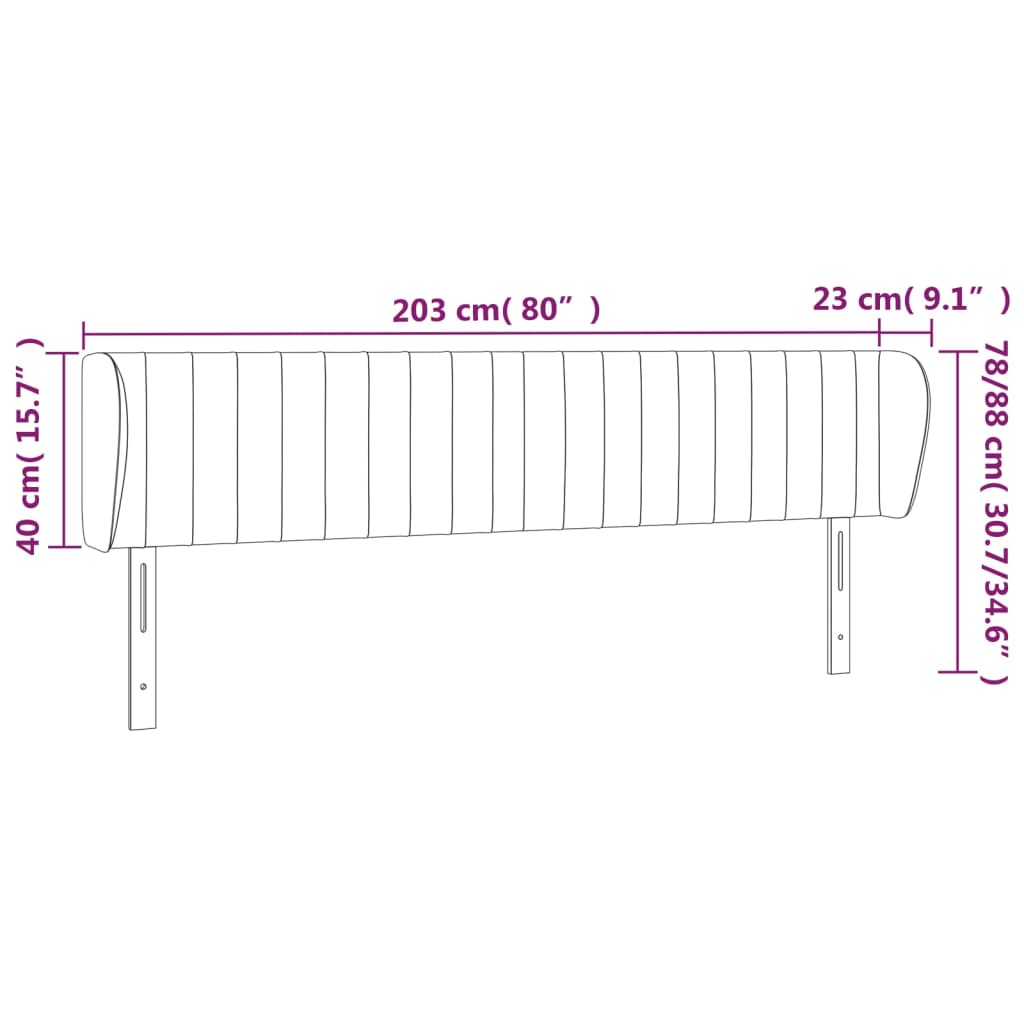 Tăblie de pat cu aripioare negru 203x23x78/88 cm catifea