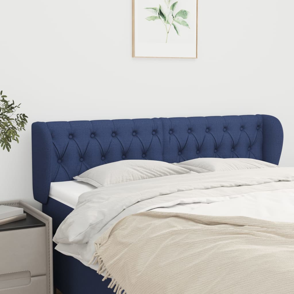Čelo postele typu ušák modré 147x23x78/88 cm textil