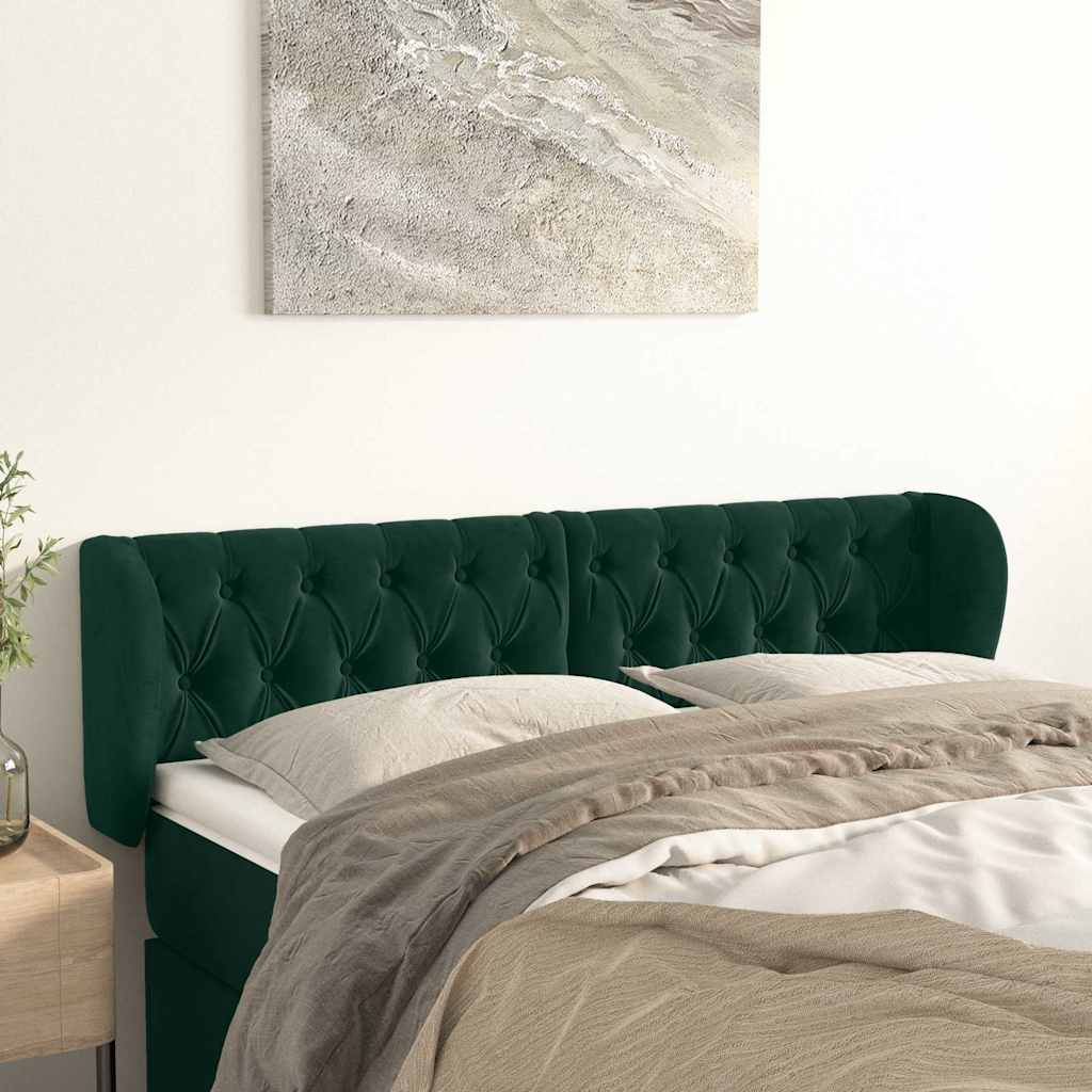 vidaXL Tăblie de pat cu aripioare verde închis 147x23x78/88 cm catifea