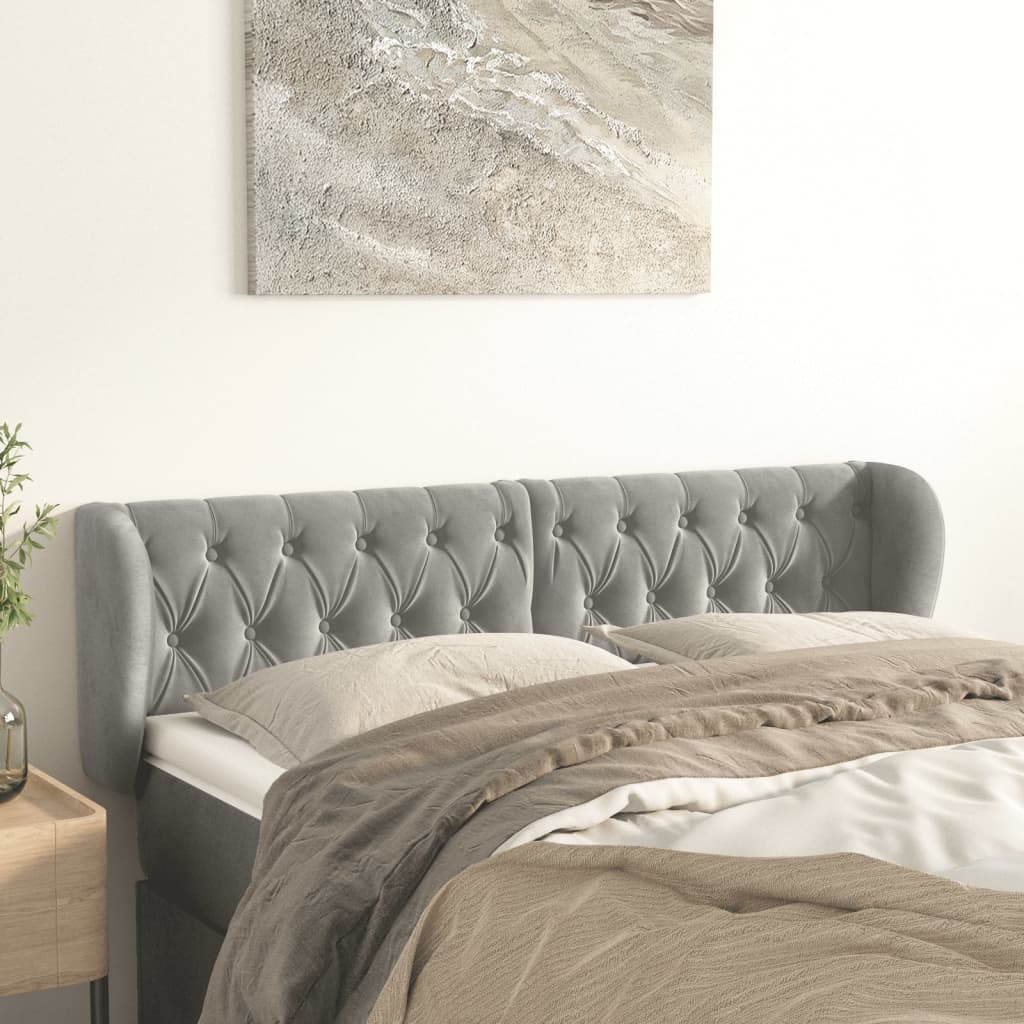 vidaXL Tăblie de pat cu aripioare gri deschis 163x23x78/88 cm catifea