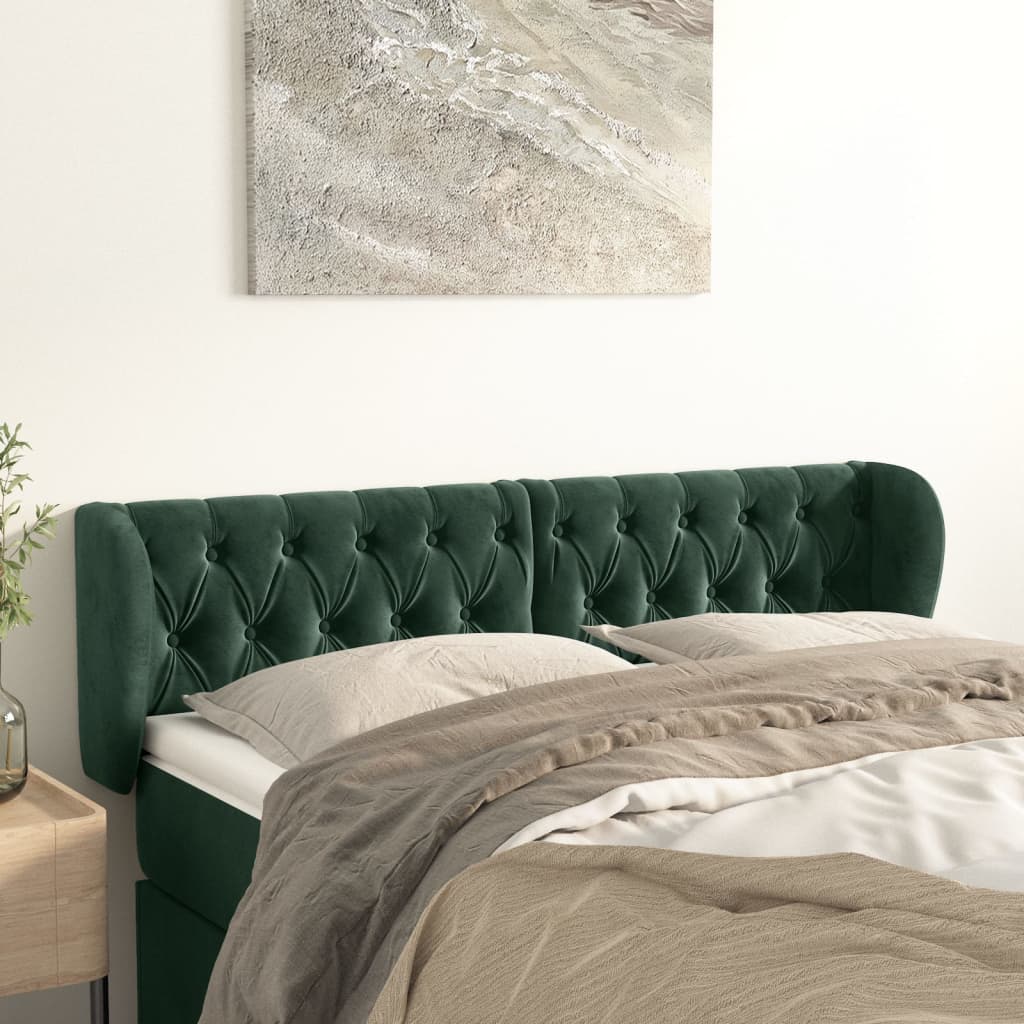 vidaXL Tăblie de pat cu aripioare verde închis 163x23x78/88 cm catifea