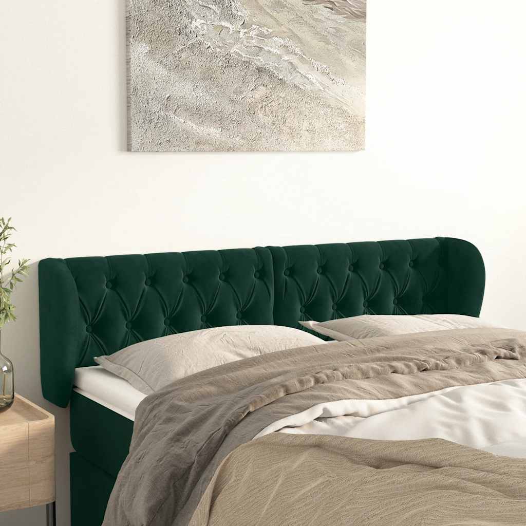 vidaXL Tăblie de pat cu aripioare verde închis 163x23x78/88 cm catifea