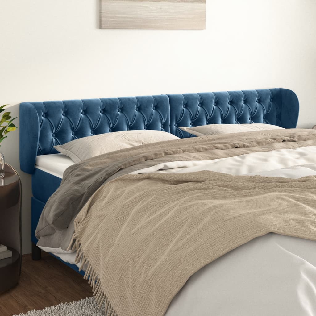 vidaXL Tăblie pat cu aripioare albastru închis 183x23x78/88 cm catifea